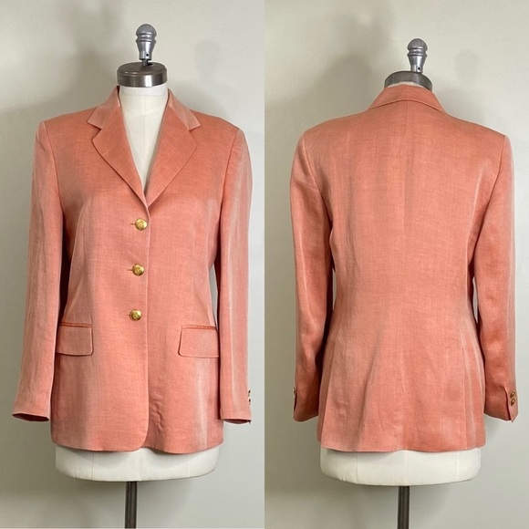 CLASSIC LUXURY VINTAGE WINDSOR BLAZER FLAX SILK CORAL SIZE EURO 40 - Picture 3 of 17